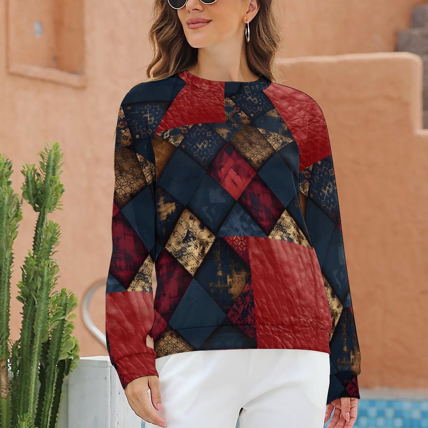 TRIANGLES & LEATHER Raglan Sweatshirt-SMALL-3XL