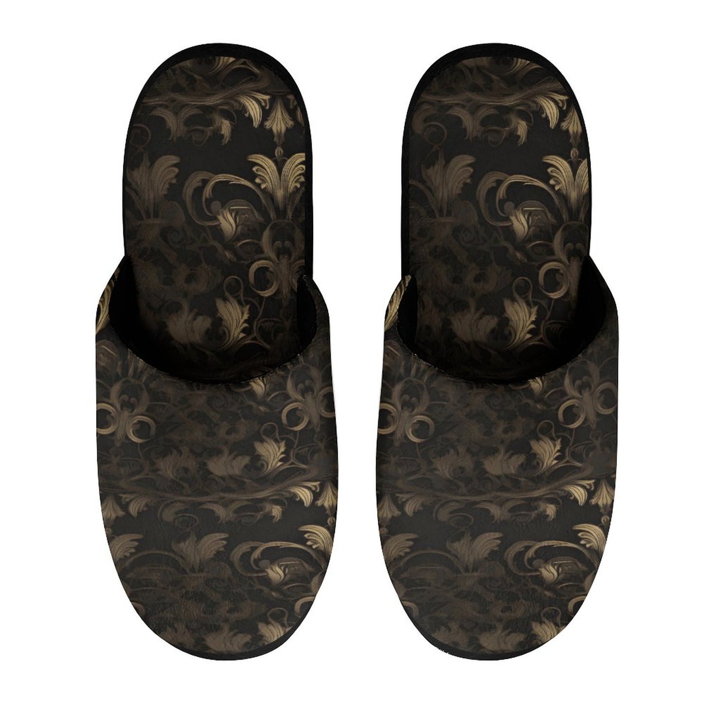 BLACK & GOLD ACCENT Flannel Men's Cotton Slippers