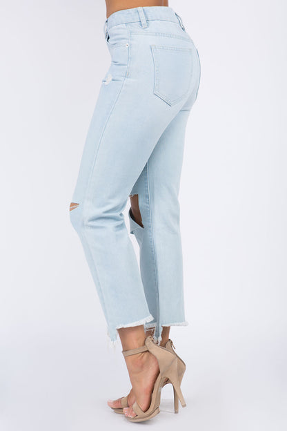 American Bazi High Waist Distressed Raw Hem Jeans-SIZE 1-13