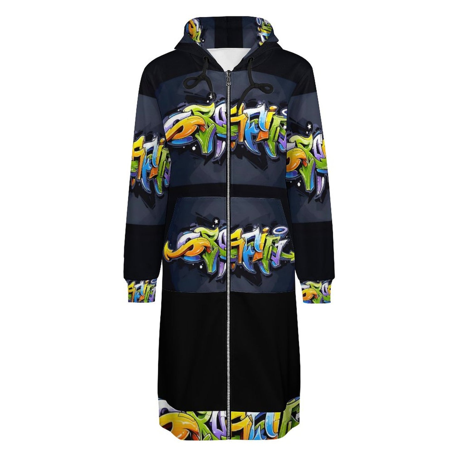 COLORFUL GRAFFITI Full Zipper Long Sleeve Hoodie Dress-SMALL-5XL
