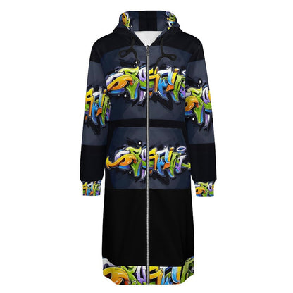 COLORFUL GRAFFITI Full Zipper Long Sleeve Hoodie Dress-SMALL-5XL