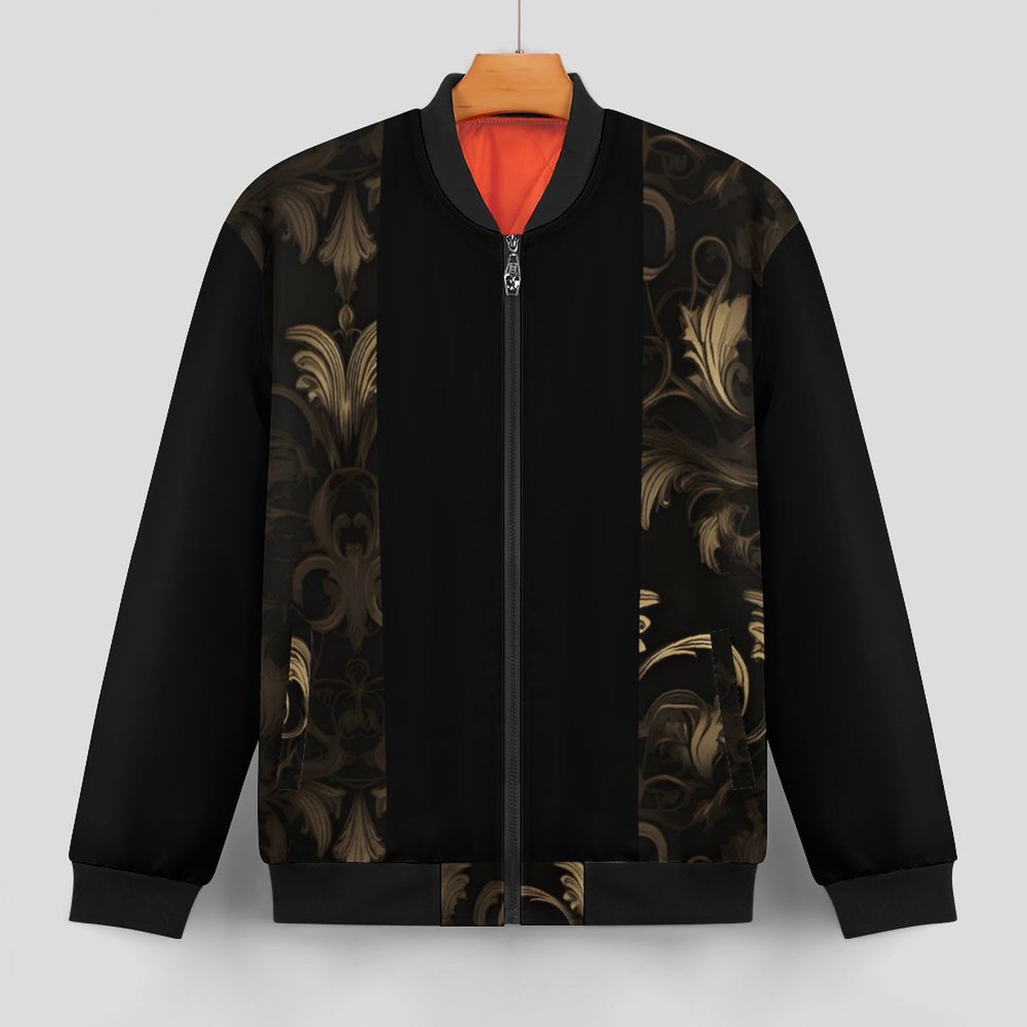 BLACK & GOLD ACCENT Zipper Bomber Jacket-SMALL-5XL