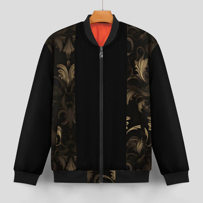 BLACK & GOLD ACCENT Zipper Bomber Jacket-SMALL-5XL