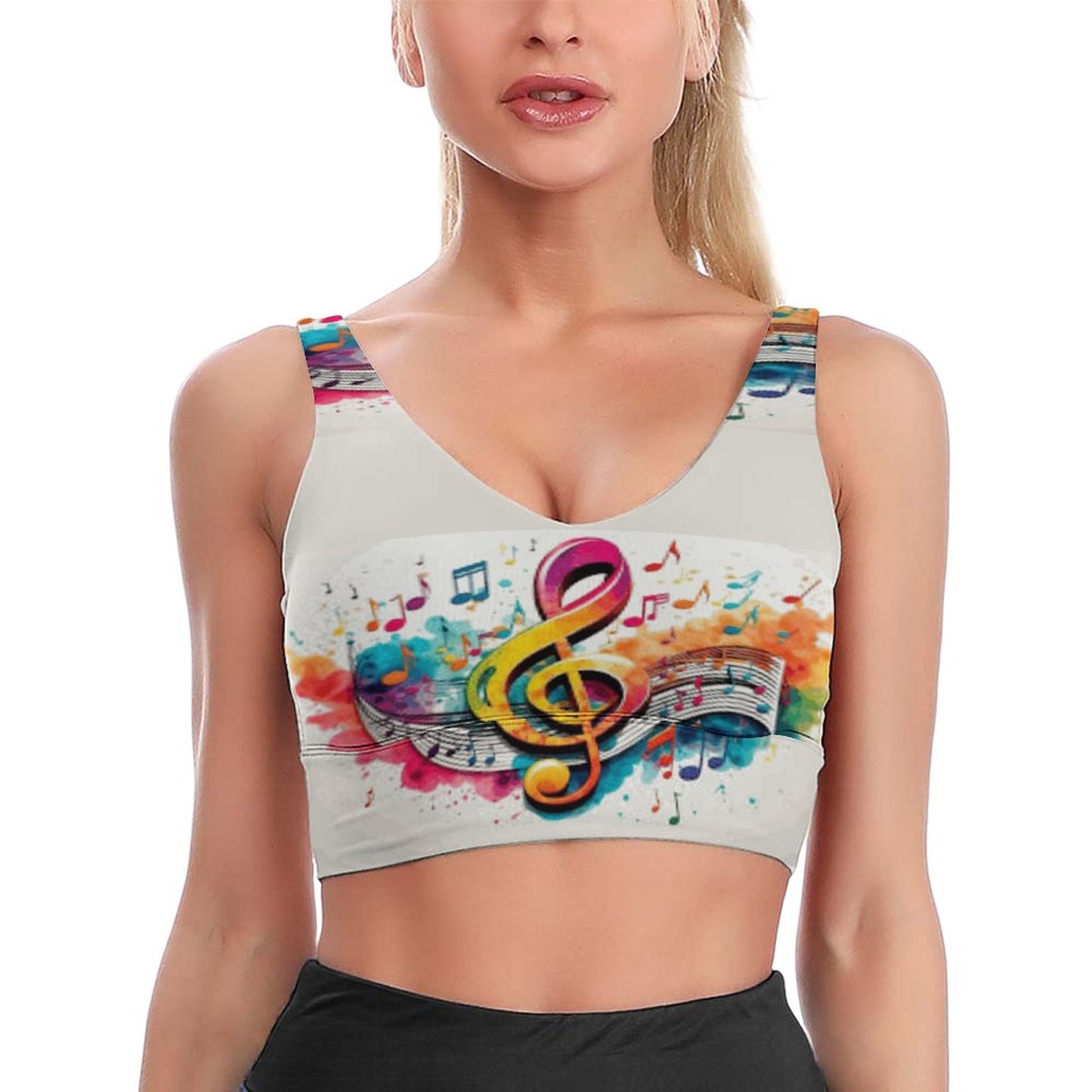MUSIC GRAFFITI Sports Yoga Bra-removable inner pads-SMALL-2XL
