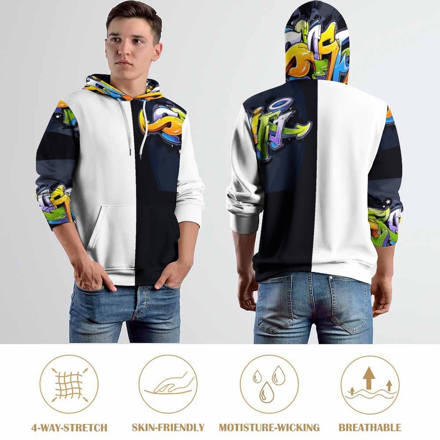COLORFUL GRAFFITI Hoodie Double-layer Cap-SMALL-6XL