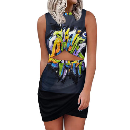 COLORFUL GRAFFITI Cutout Bodycon Tank Dress-SMALL-5XL