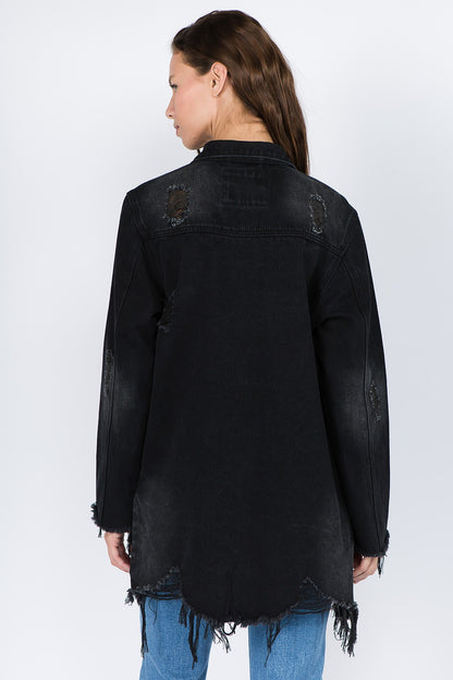 American Bazi Distressed Frayed Hem Denim Jacket (S/M/L)