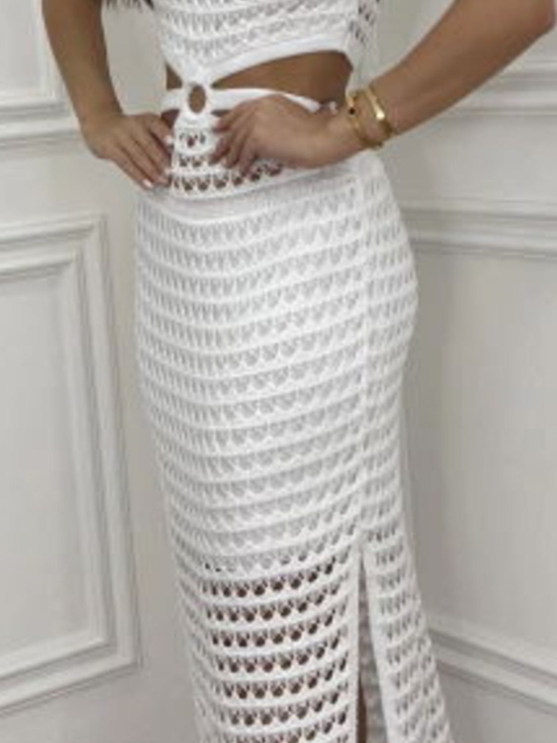 Cutout Slit Round Neck Sweater Dress (beige/taupe/white/sage/orange-red)-SMALL-XL