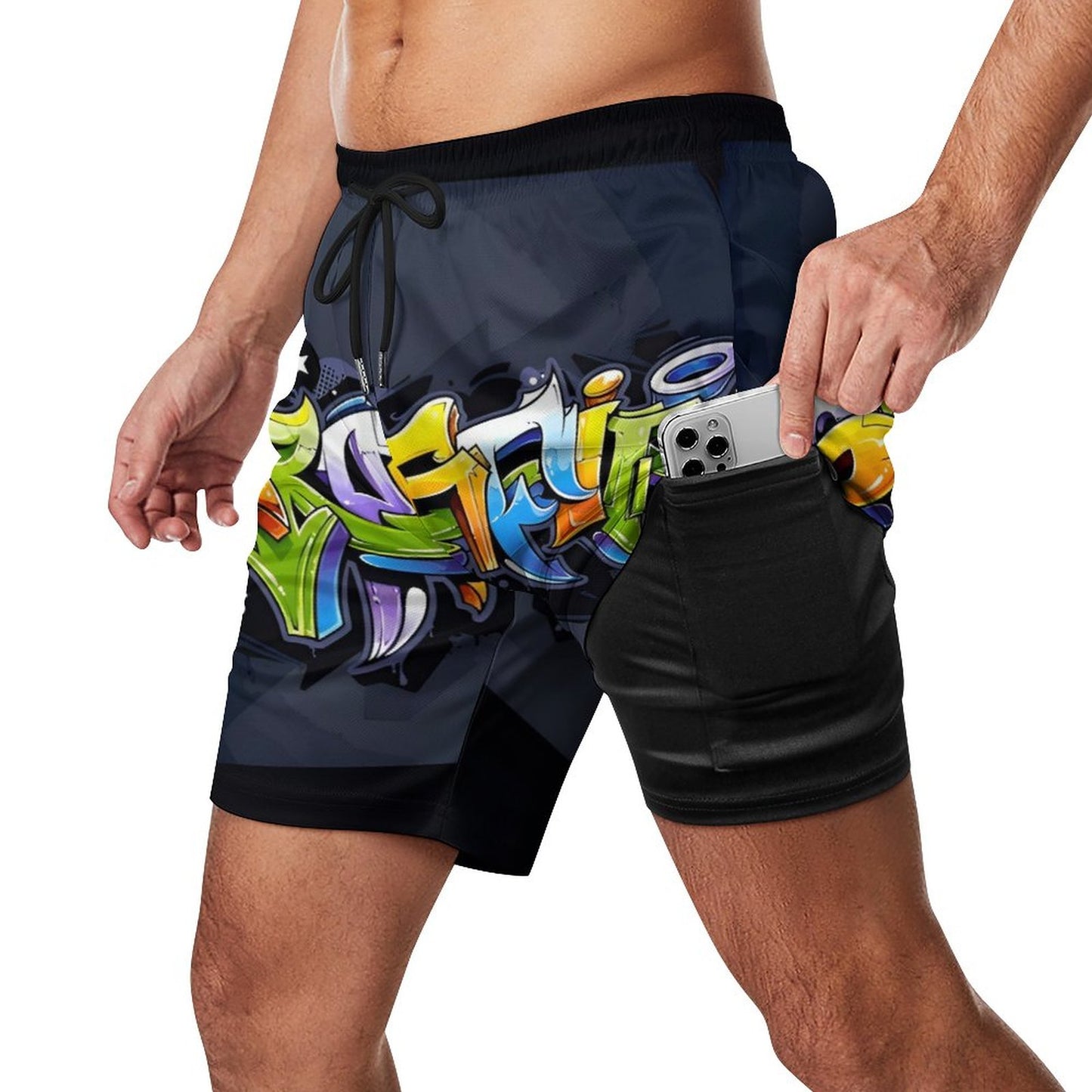 COLORFUL GRAFFITI Men's Hawaiian shorts with 4 Pockets-SMALL-3XL