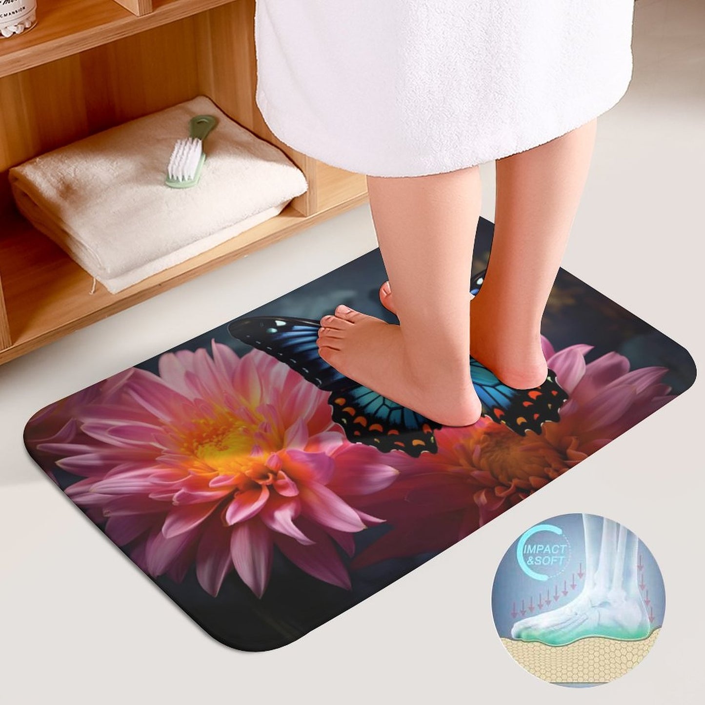 BLUE BUTTERFLY Coral Velvet Restroom Rug Set of 3-19.7"x31.5"/50x80cm