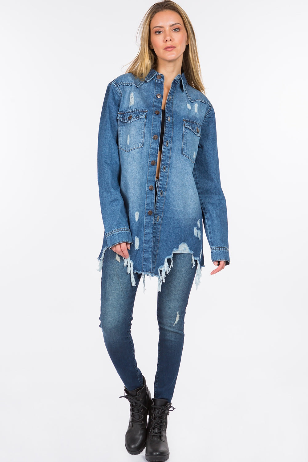 American Bazi Distressed Frayed Hem Denim Jacket (S/M/L)