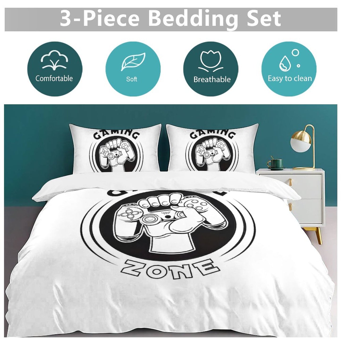 3-Piece Bedding Set-86"×70"/ 218×177cm (Dual-sideded Printing)