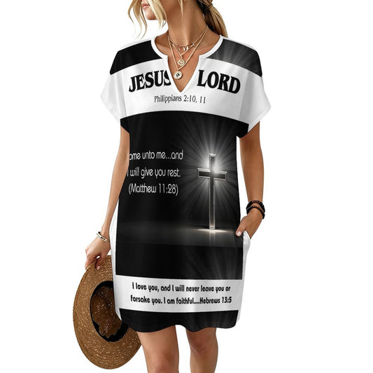 200gsm Women's Casual V Neck Dress(All-Over Printing)
