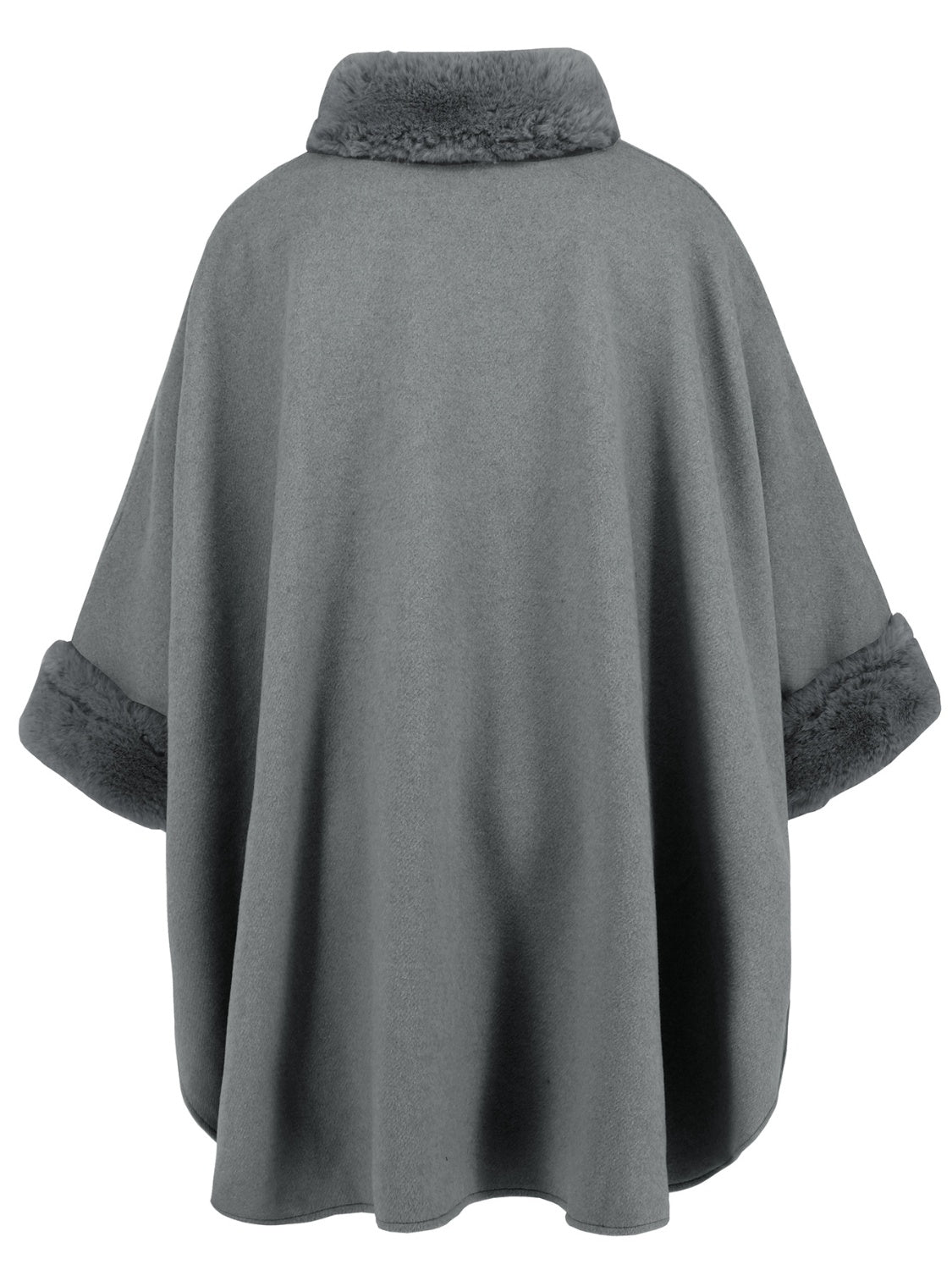 Fuzzy Trim Long Sleeve Poncho (tan/grey/black)