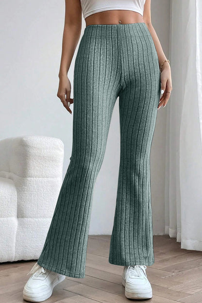 0N SALE:::Full Size Ribbed High Waist Flare Pants (black/blue/teal/grey)-SMALL-3XL