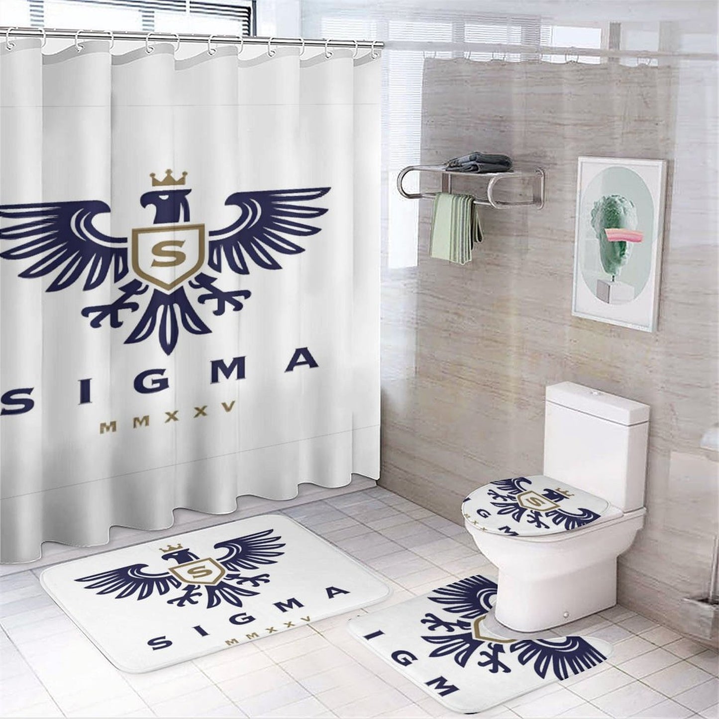 Shower Curtain Set with 3 Rugs