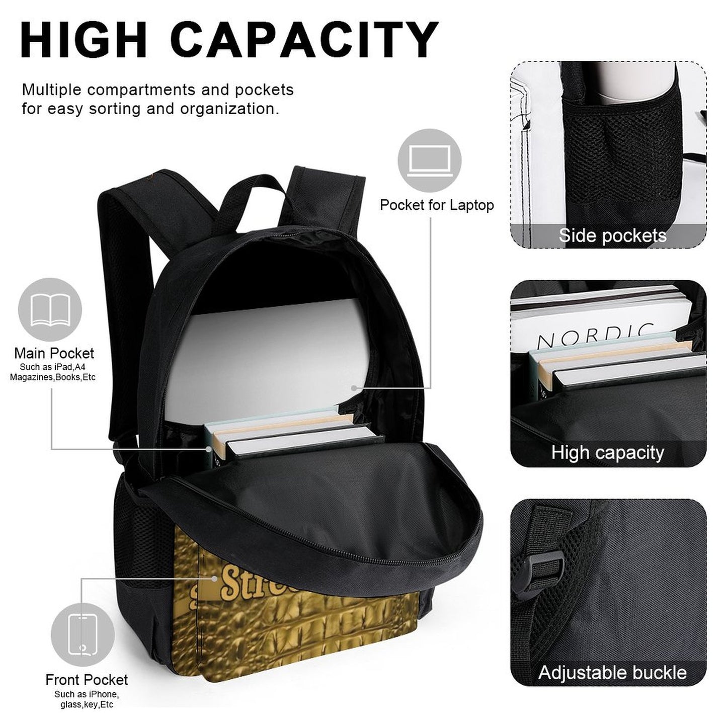 STREET CULTURE Alligator Set of 3 Bags (Backpack/Insulated Lunch Bag/Pencil or Glasses Case) Pouch)