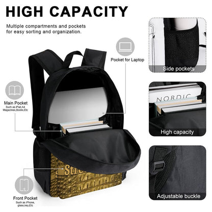 STREET CULTURE Alligator Set of 3 Bags (Backpack/Insulated Lunch Bag/Pencil or Glasses Case) Pouch)