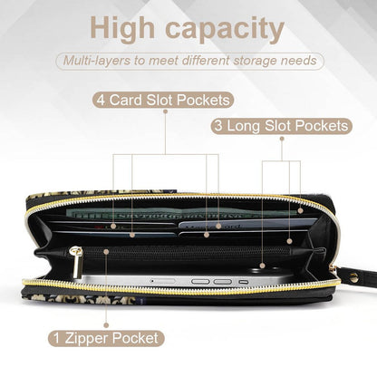 Leather Wallet with Wristlet Strap (2 Pictures on 2 Sides)