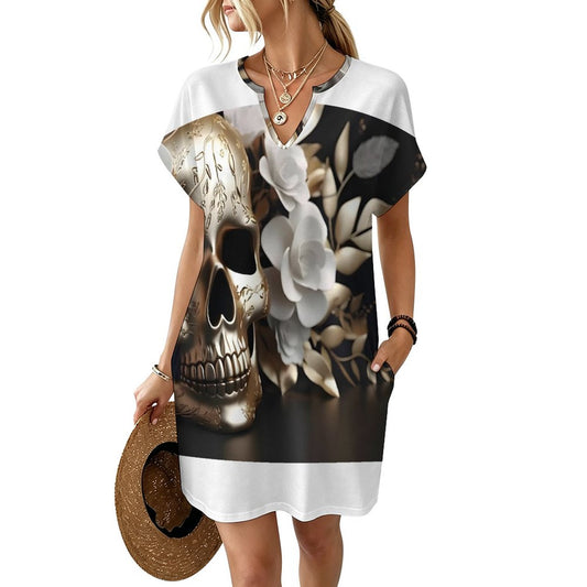 200gsm Women's Casual V Neck Dress(All-Over Printing)