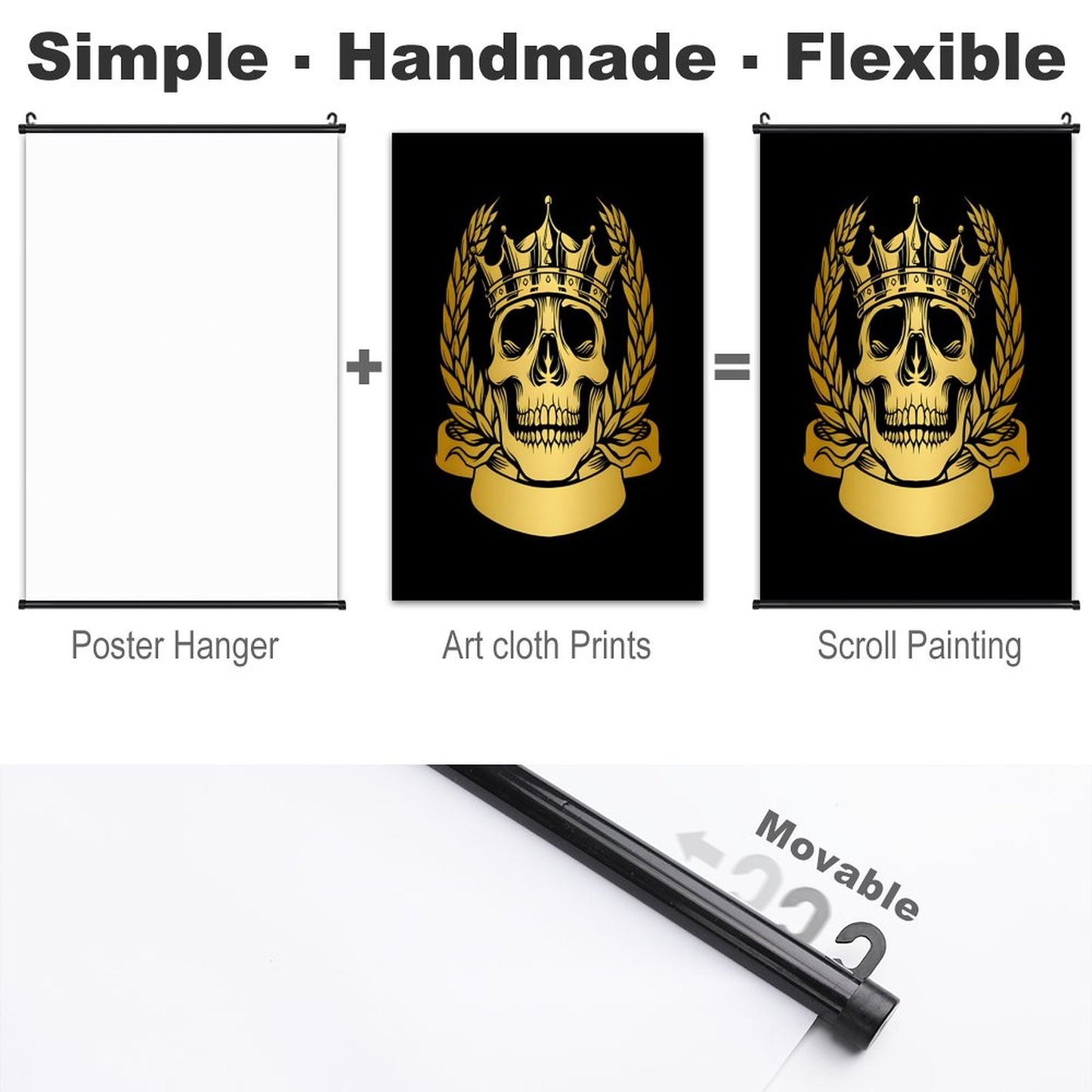 Canvas Hanging Poster with Scrolls-16"x24"/ 40x60cm-GOLD SKULL