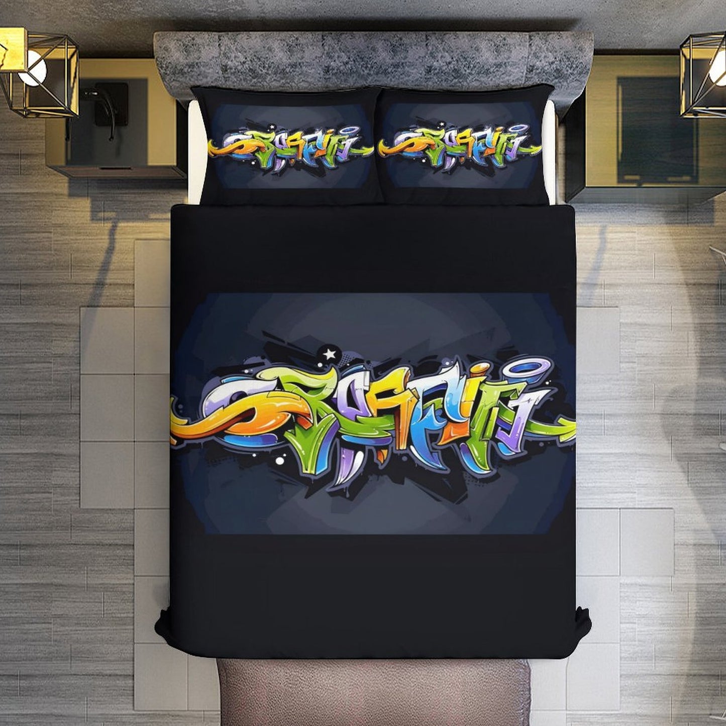 COLORFUL GRAFFITI 3-Piece Bedding Set-86"×70"/ 218×177cm-TWIN SIZE (Dual-sided Image)