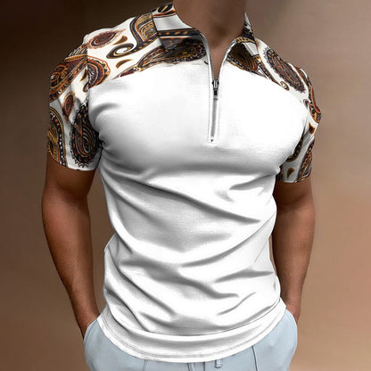 ORANGE PAISLEY Men's Short Sleeve POLO Shirt with Zipper-*2XS-6XL