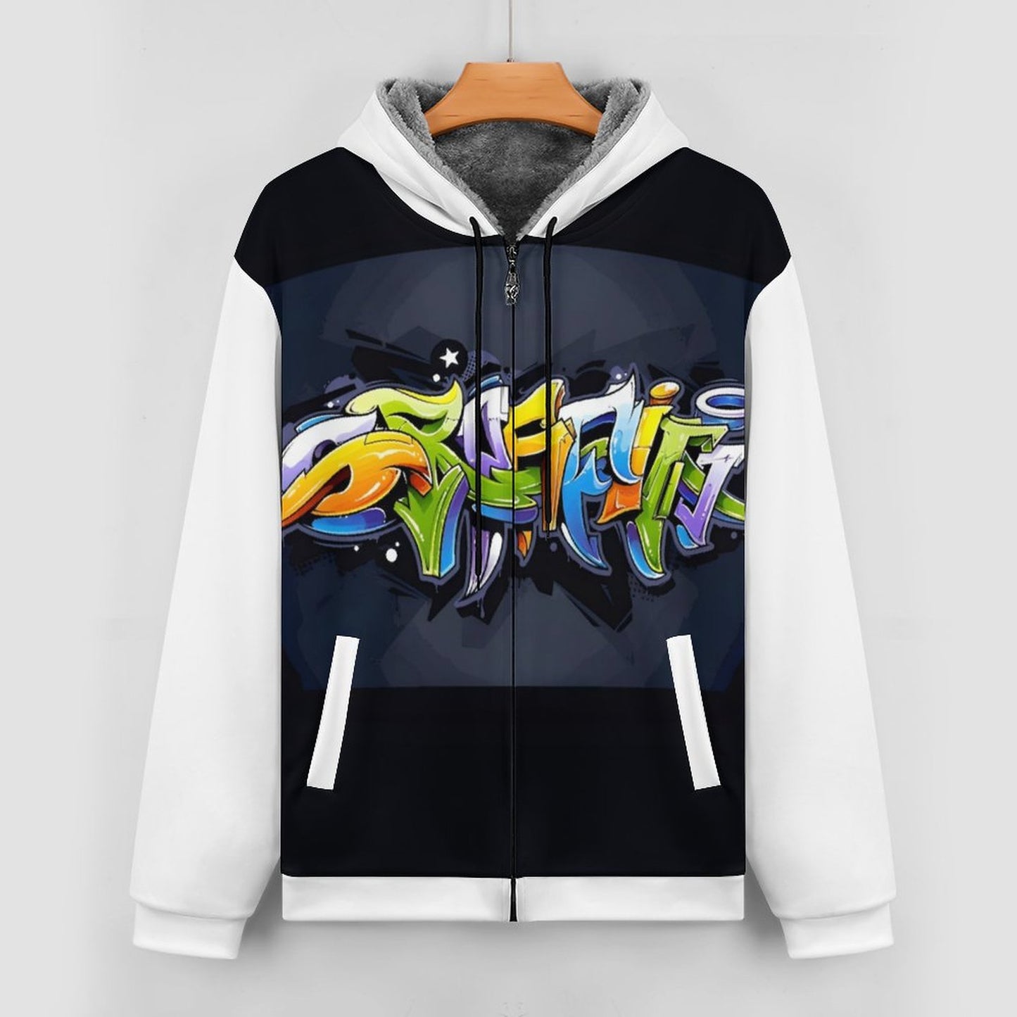 COLORFUL GRAFFITI UNISEX Zipper Plush Fur Jacket-SMALL-5XL