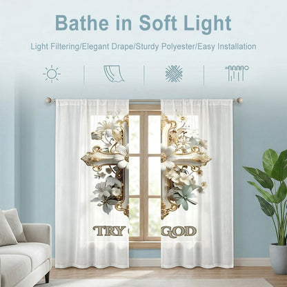 Sheer Curtain(All-Over Printing)-TRY GOD