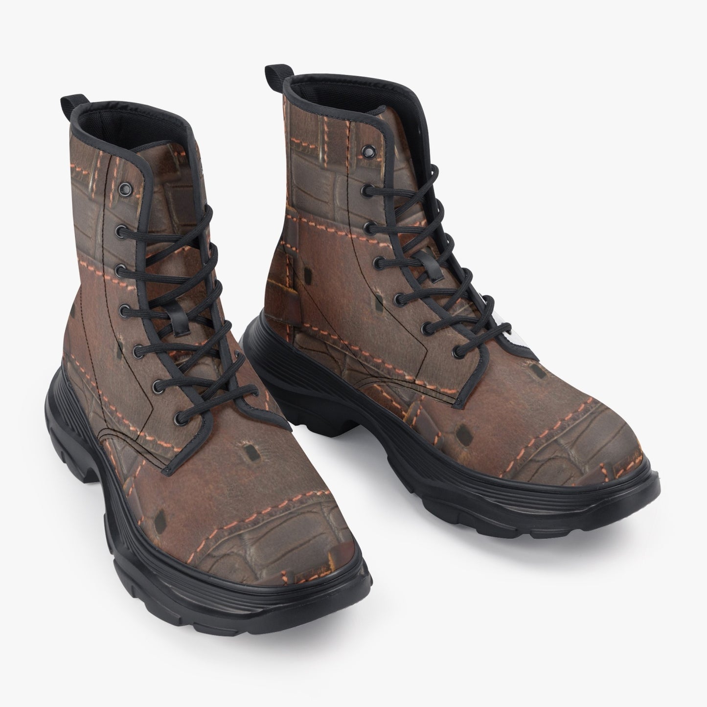 RUGGED LEATHER BUCKLE Print ON Chunky Leather Boots