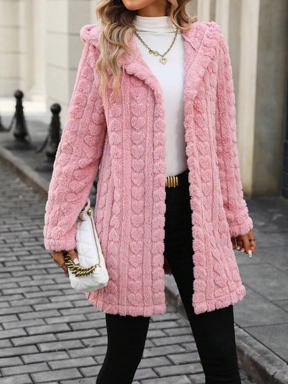 Heart Open Front Hooded Fuzzy Coat-SMALL-XL