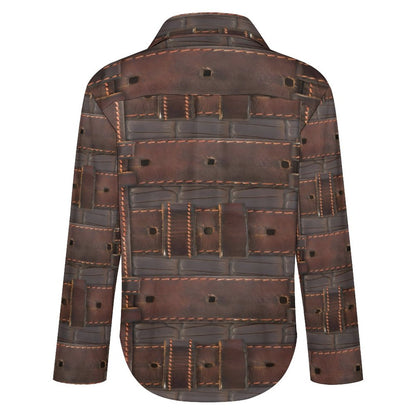 RUGGED LEATHER BUCKLE Print Women's Irregular Hem Shirt-*SMALL-8XL