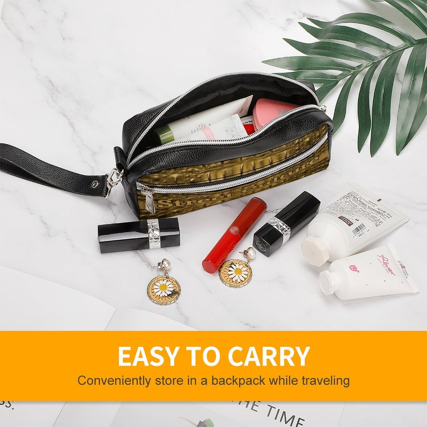 STREET CULTURE Alligator Leather Toiletries/Cosmetic Bag (can be used as a pen/pencil pouch)