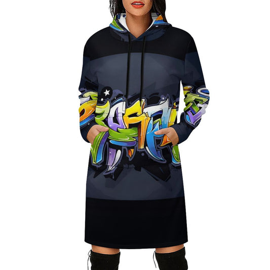 COLORFUL GRAFFITI Long Sleeve Hoodie Dress-SMALL-5XL