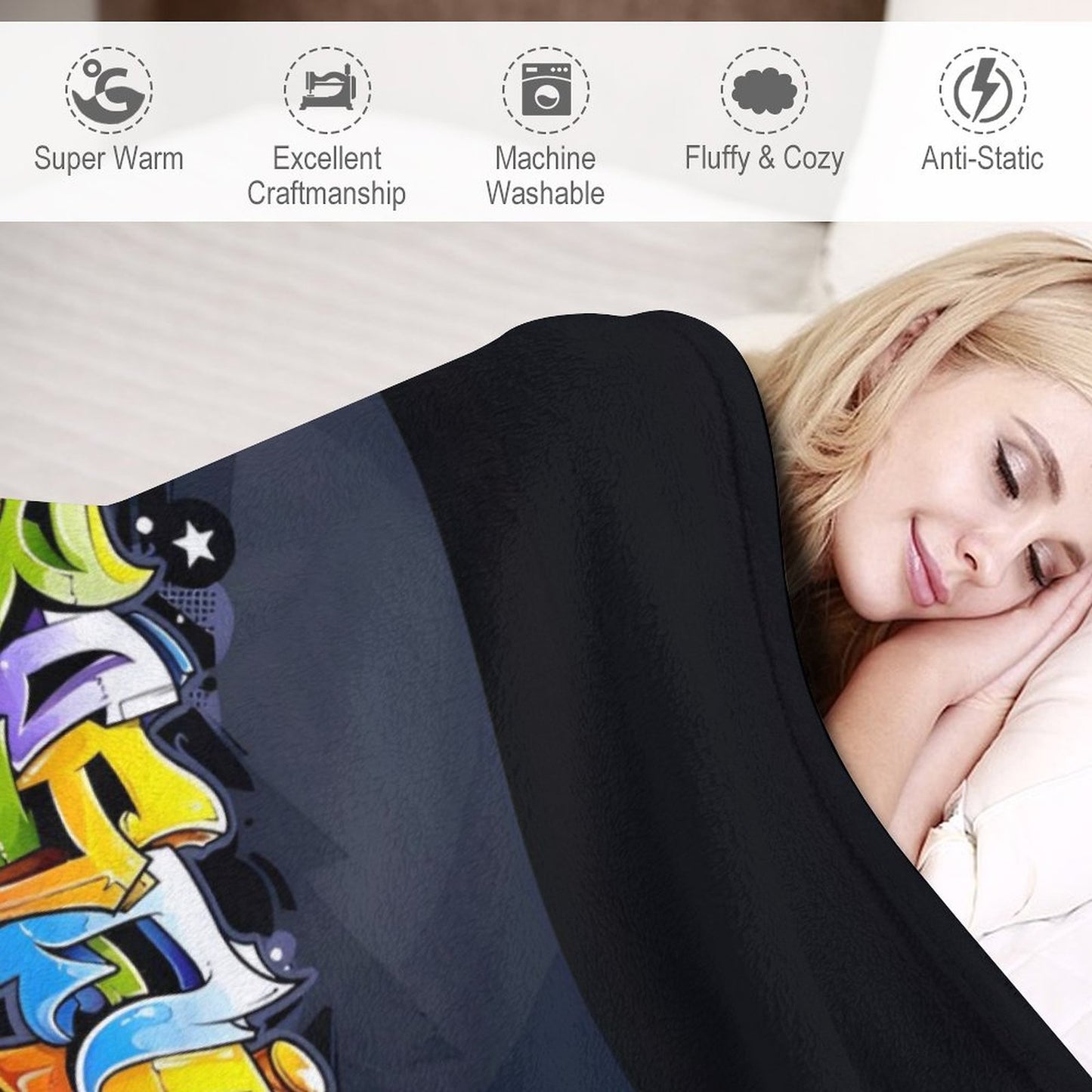 COLORFUL GRAFFITI Plush Flannel Blanket-40"x50"-dual-sided image