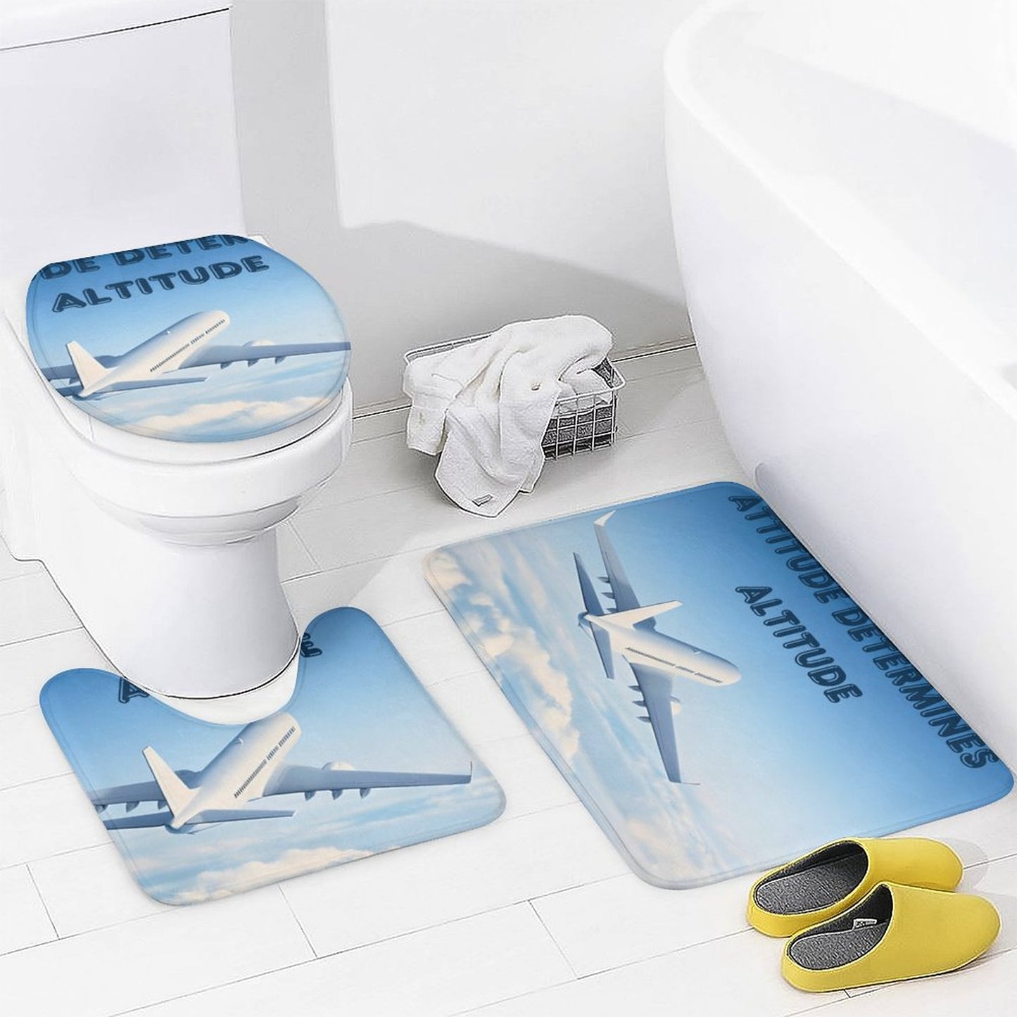 Shower Curtain Set with 3 Rugs