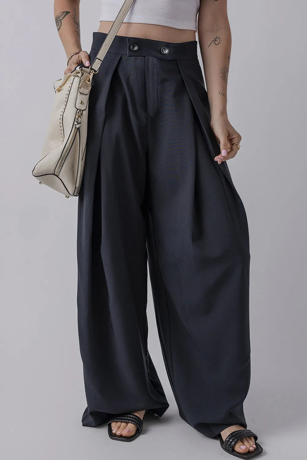 Wide Leg Pants with Pockets (dark navy)-SMALL-XL