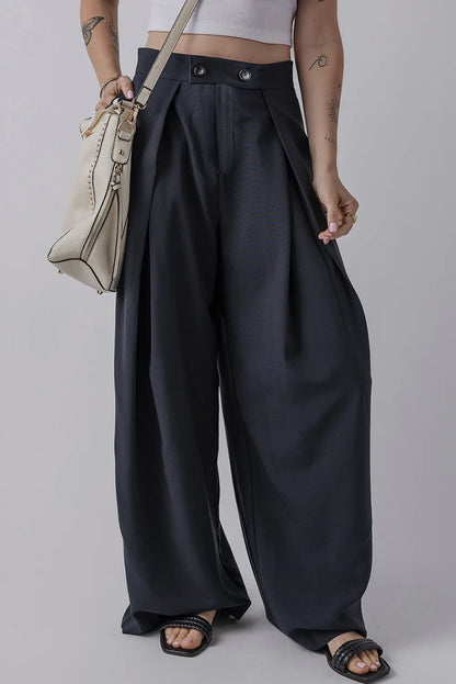 Wide Leg Pants with Pockets (dark navy)-SMALL-XL
