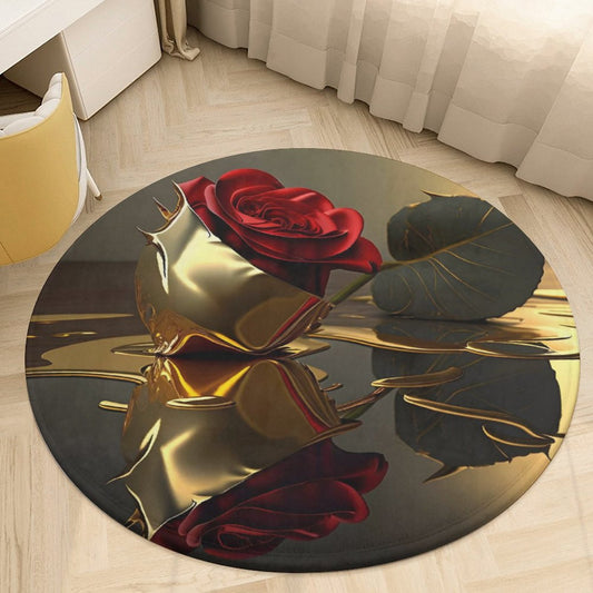 Round Coral Velvet Warm OVERSIZED Floor Mat-ROSE ON GOLD