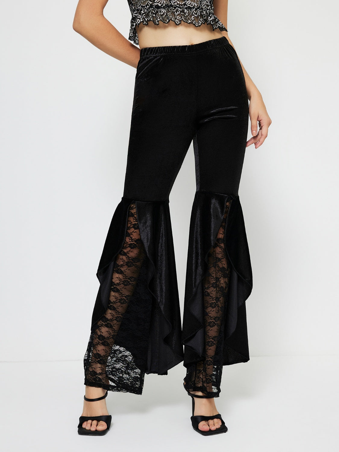Velvety High Waist Lace Flare Pants-SMALL-XL