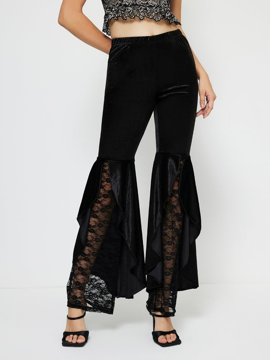 Velvety High Waist Lace Flare Pants-SMALL-XL