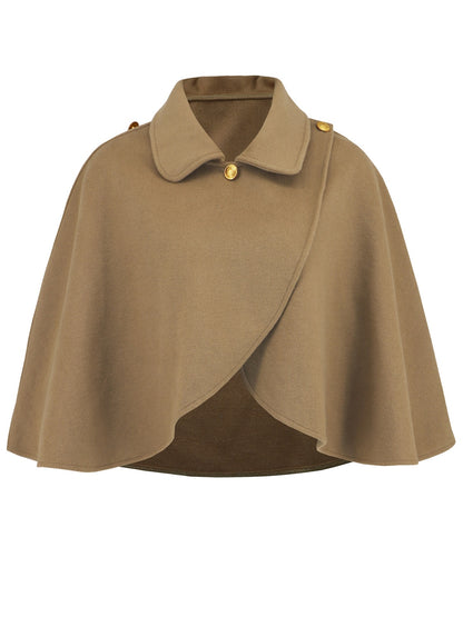 Collared Neck Cropped Cape (deep red/black/camel)-ONE SIZE