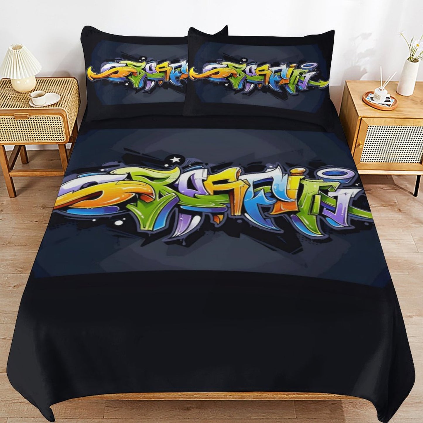 COLORFUL GRAFFITI 3-Piece Bedding Set-86"×70"/ 218×177cm-TWIN SIZE (Dual-sided Image)