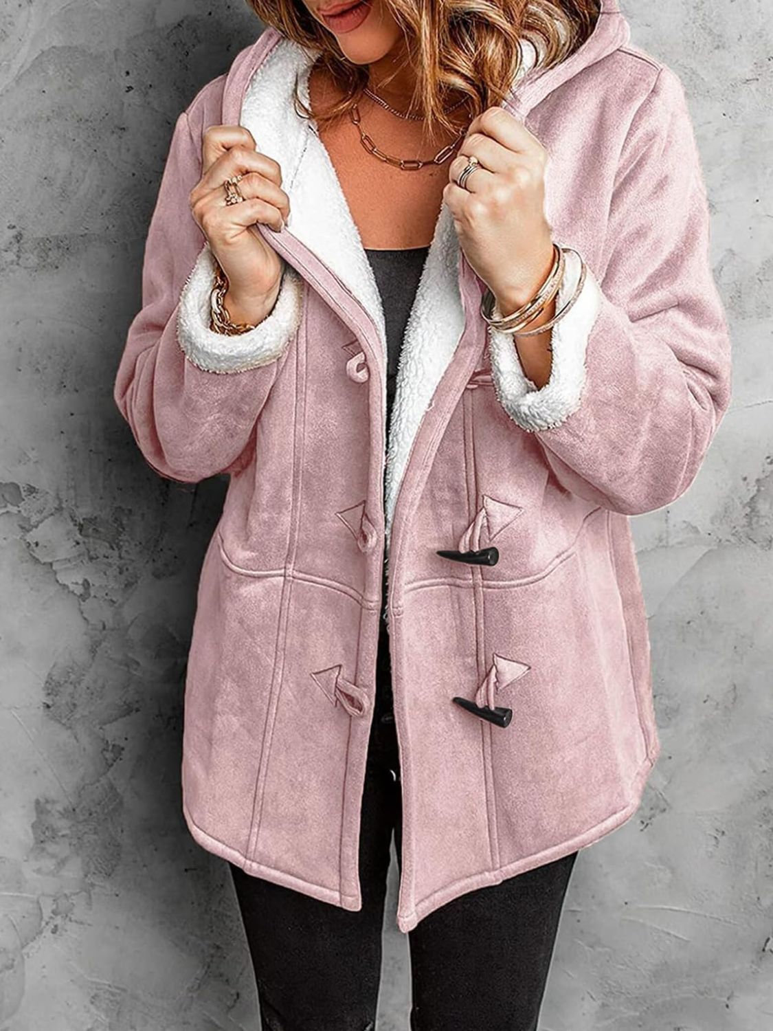 Full Size Pocketed Long Sleeve Hooded Toggle Jacket (many colors) -*SMALL-5XL