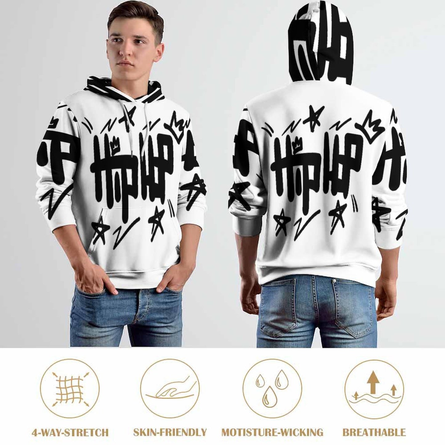 230gsm Men's Cool Hoodie with Double-layer Cap (All-Over Printing)