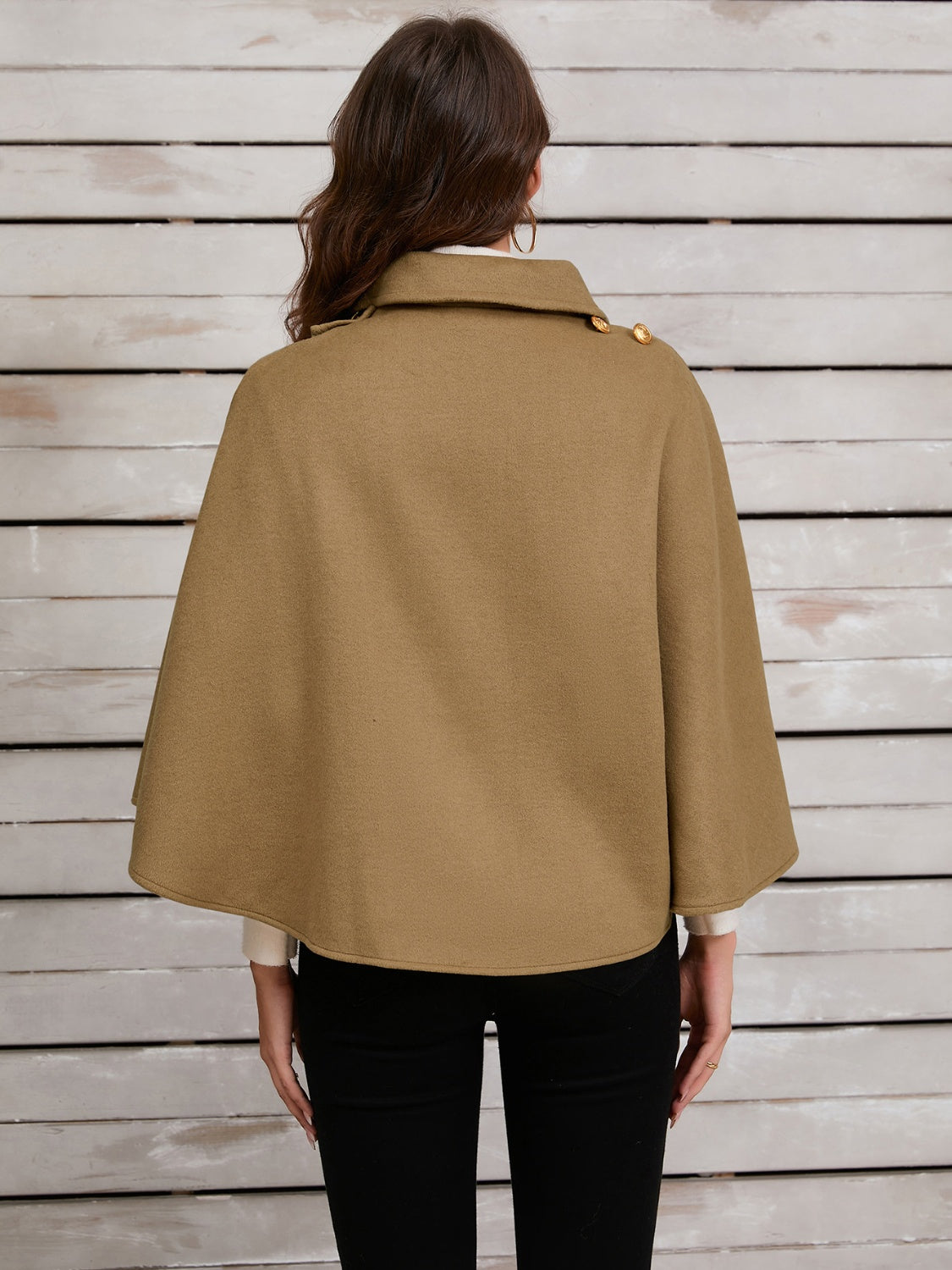 Collared Neck Cropped Cape (deep red/black/camel)-ONE SIZE