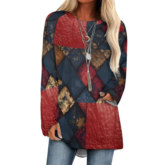 TRIANGLES & LEATHER Women's Long Sleeve Round Neck T-Shirt-SMALL-5XL