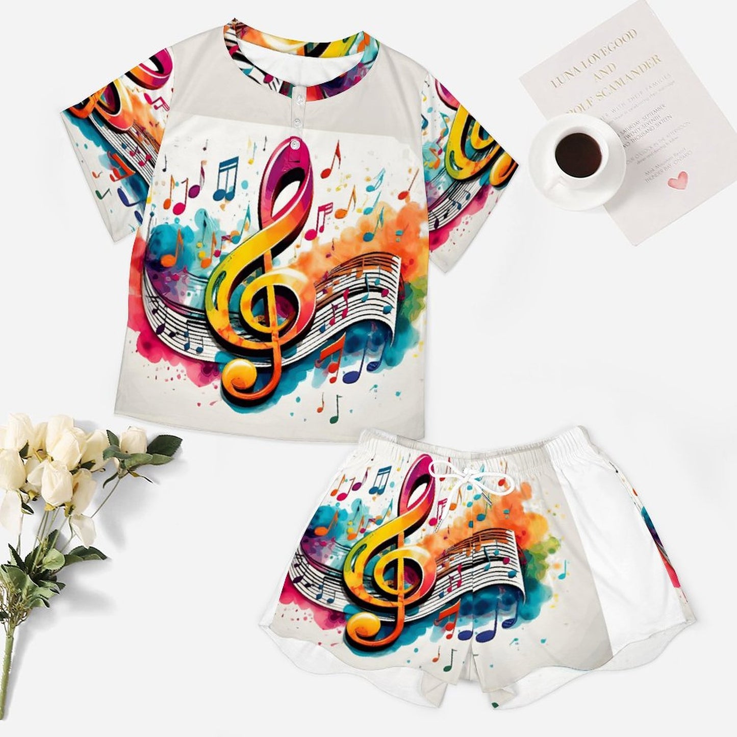 MUSIC GRAFFITI Short Sleeve Loungewear-SMALL-5XL