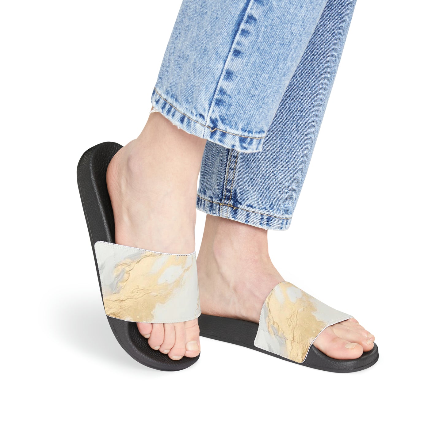 GOLD FOIL Women's Slide Sandals (black or white soles)