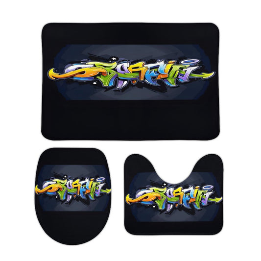 COLORFUL GRAFFITI Coral Velvet Restroom Rug Set of 3-15.7"x23.6"/ 40x60cm
